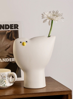 SHPIN BHM创意卡通侘寂风送朋友家居卧室桌面中古呆呆鸟花器装饰