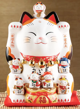 日本药师窑手工大号招财猫锦彩七福神创意摆件  开业乔迁生日礼物