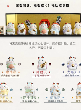 日本药师窑七福神招财猫摆件生日开业乔迁礼物车载桌面装饰摆件