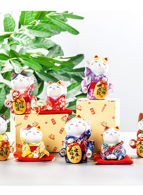 日本药师窑 和服招财猫生日结婚乔迁开业日式礼物 陶瓷摆件汽车载