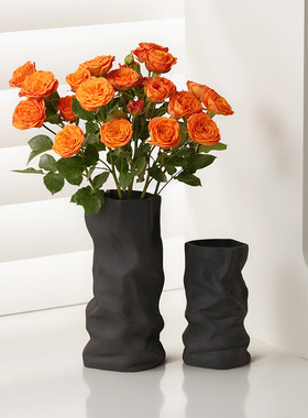 SHPIN BHM简约高级感黑白褶皱花瓶家居客厅桌面装饰生日乔迁礼物