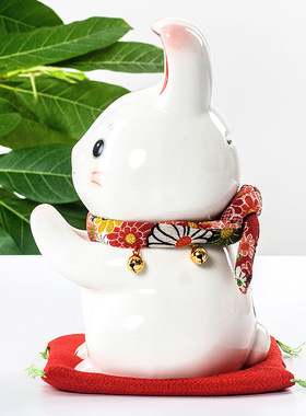 日本药师窑可爱祈愿兔子储蓄罐生肖兔陶瓷摆件装饰生日礼物存钱罐