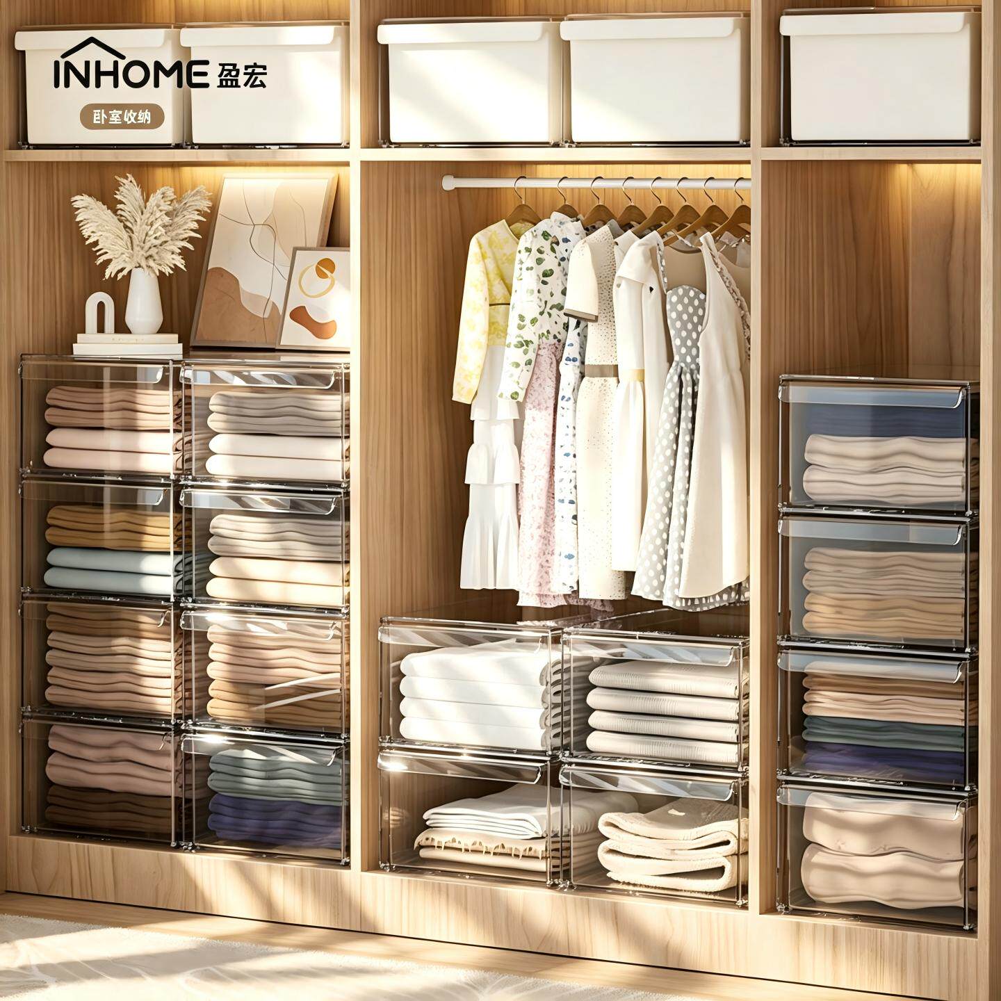 Yinghong drawer-type underwear storage box clothes wardrobe transparent plastic storage cabinet clothing with divided organizing box