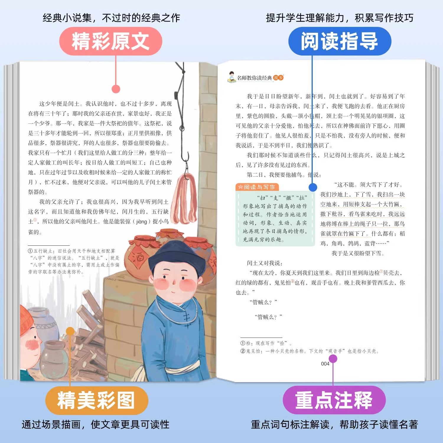 【彩图版】故乡鲁迅原著六年级上册课外书小学生鲁迅读本课外阅读书籍必读正版的鲁迅全集小说狂人日记阿q正传小升初初中名著Q-图2