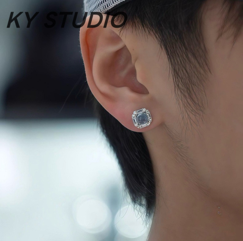JinJiBeWater_隼同款 S925银针耳钉女海蓝宝美式嘻哈锆石耳钉潮男,淘宝优惠券,粉丝福利购,淘宝优惠卷