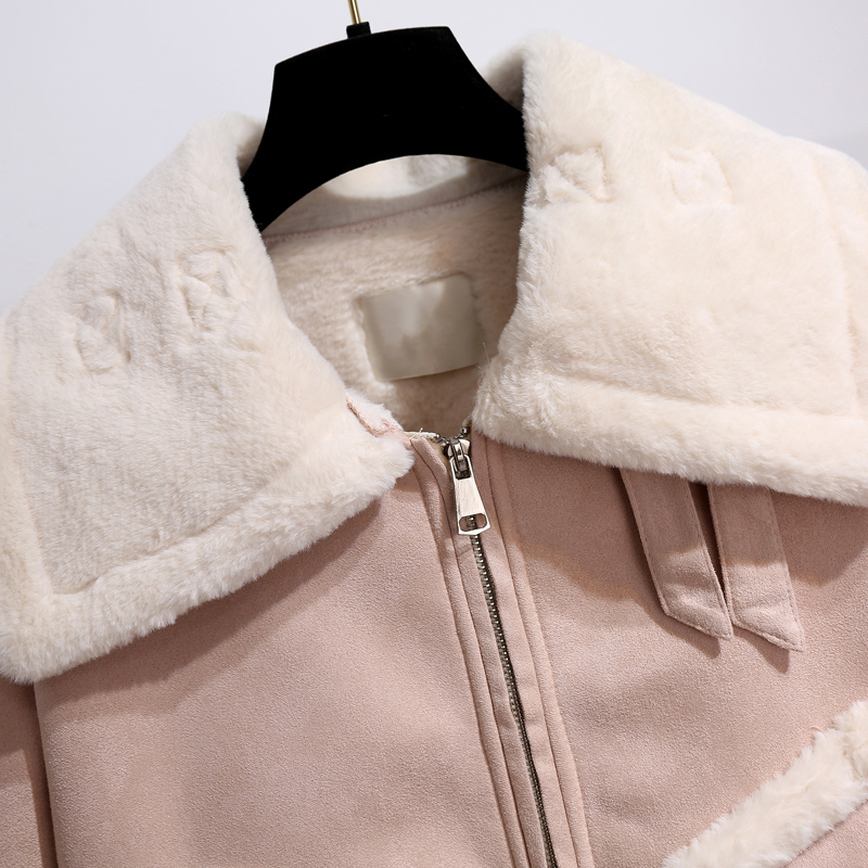 初黎旗舰店鹿皮绒外套女短款秋冬季新款小个子小香风皮毛一体羊羔绒加厚0