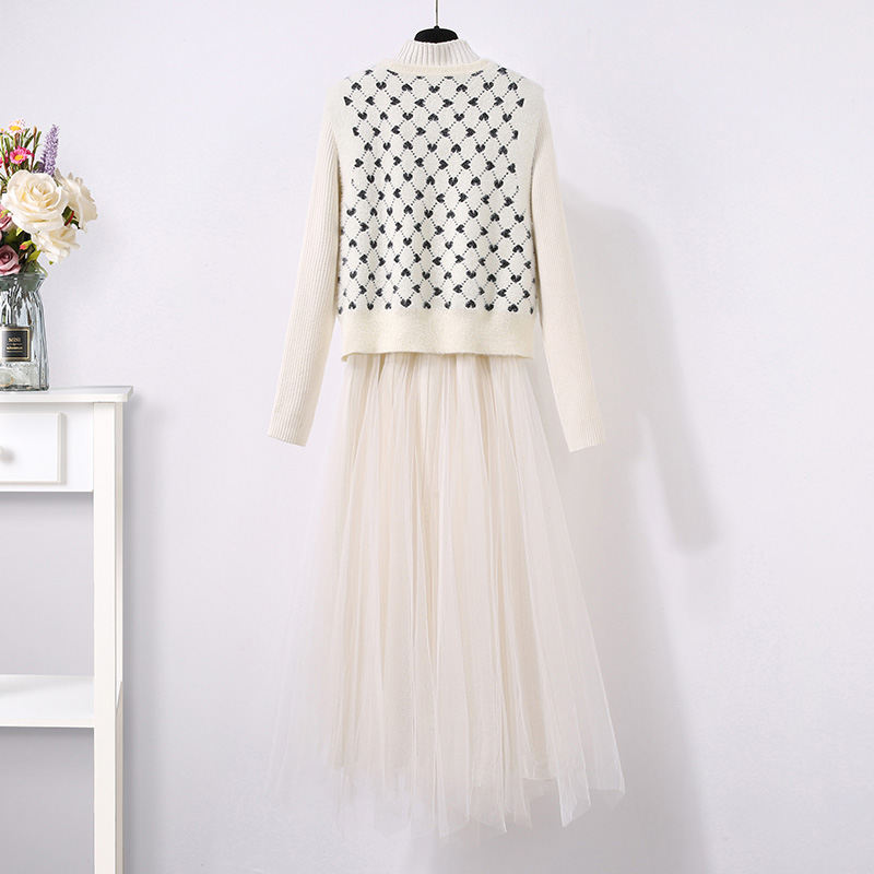 初黎旗舰店针织马甲连衣裙两件套装女秋冬季别致高级感打底内搭毛衣裙中长款1