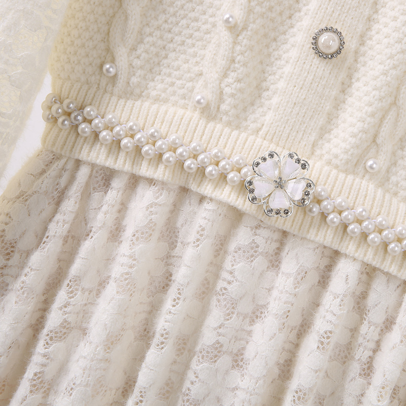 初黎旗舰店蕾丝拼接针织连衣裙秋冬季法式纯欲打底内搭爆款赫本风中长款裙子2