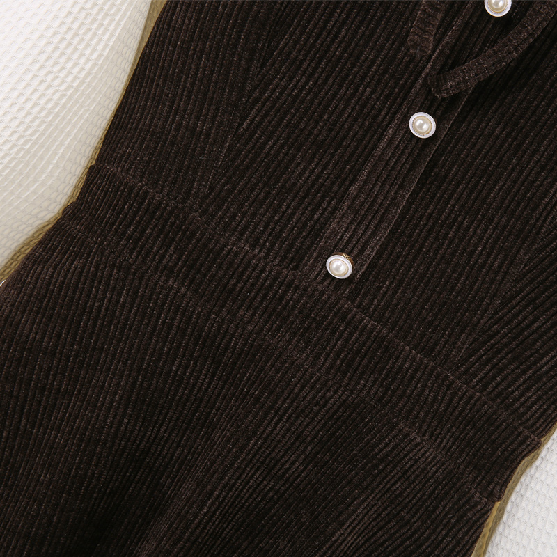 初黎旗舰店黑色假两件连衣裙女秋冬打底小香风早春装2022年新款灯芯绒背带裙2