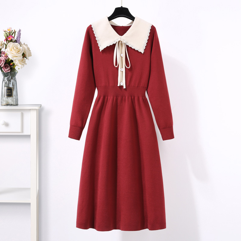 初黎旗舰店红色连衣裙秋冬本命年女装新年战袍过年衣服毛衣裙惊艳裙子高级感0