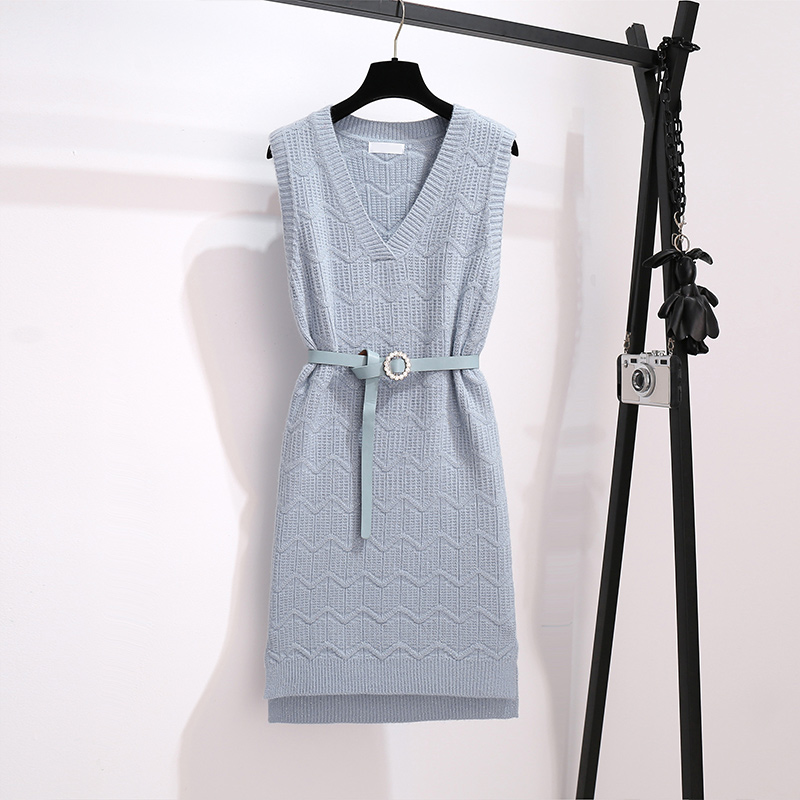 初黎旗舰店蕾丝连衣裙秋装年新款女茶歇法式小众温柔风针织背心裙两件套1