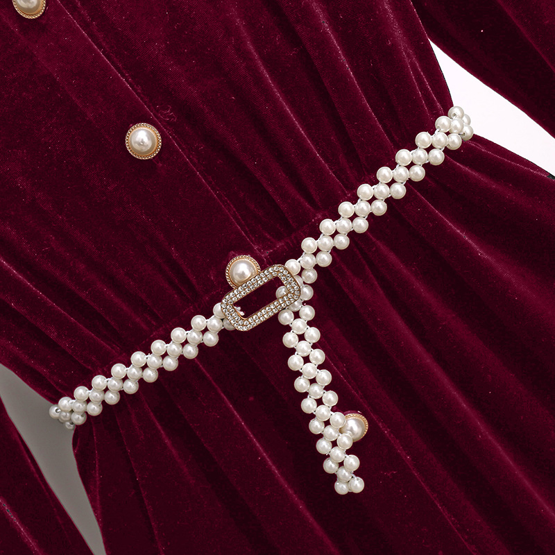 初黎旗舰店红色金丝绒连衣裙女秋冬本命年战袍女装法式新年惊艳年会礼服裙子1