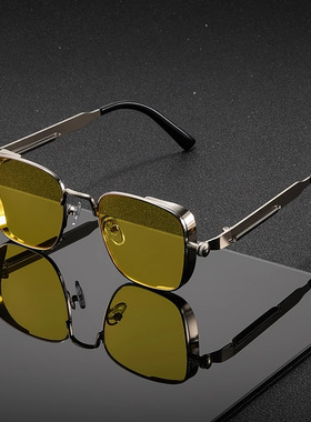 复古蒸汽朋克方框金属开车墨镜男