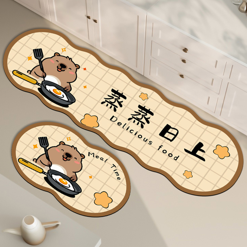 软硅藻泥厨房吸水地垫厨房卡通可爱脚垫子耐脏防滑长条吸水软垫子 - 图2