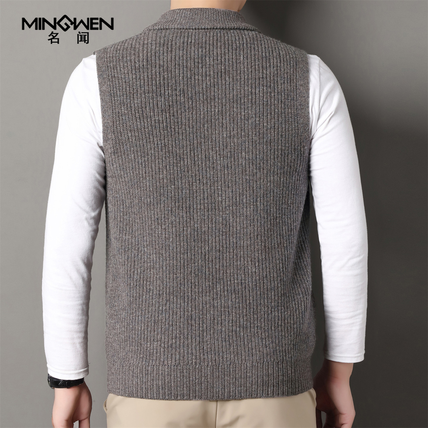 立翻领针织开衫马甲男高级感痞帅纯羊毛背心宽松无袖毛衣坎肩外套,淘宝优惠券,粉丝福利购,淘宝优惠卷