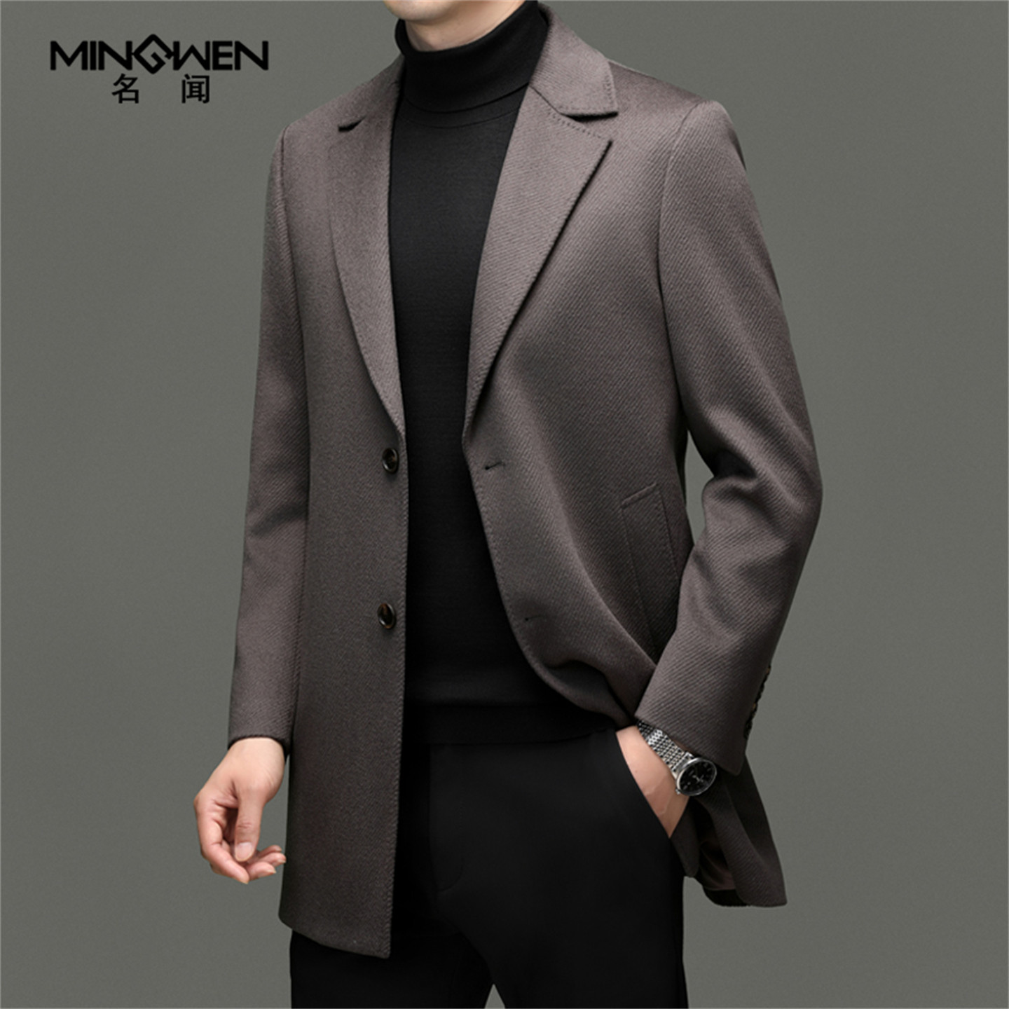 Mid-length suit collar pure wool woolen coat
