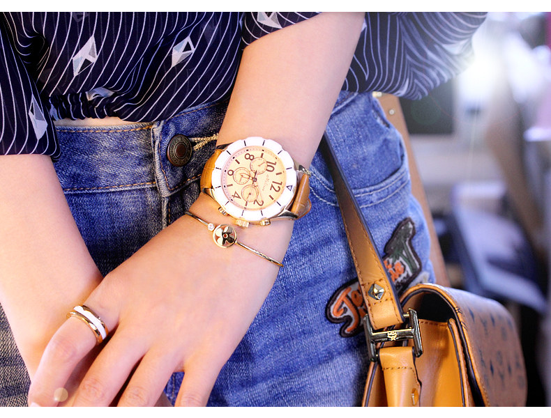 玛丽莎正品中性日历皮带装饰女表 玛丽莎手表国产腕表