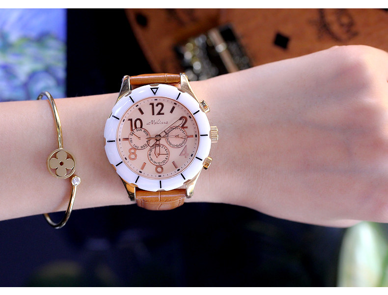 玛丽莎正品中性日历皮带装饰女表 玛丽莎手表国产腕表