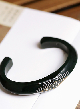 饕餮纹回纹男女士腕镯青玉金银错