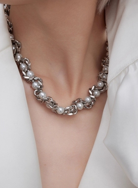 钛钢高品质欧美缠绕珍珠男女嘻哈百搭小众设计高级感项链潮流个性