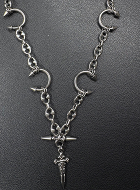 PUNK 原创小众设手工链尖刺刀剑吊坠项链男女个性夸张重工配饰