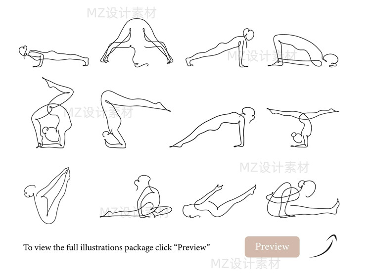 sketch简约抽象线条线稿人物瑜伽姿势png图形xd插画ai矢量fig素材 - 图3