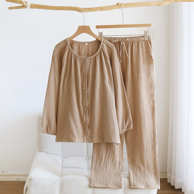 ຊຸດ Pajamas ຝ້າຍບໍລິສຸດຂອງແມ່ຍິງພາກຮຽນ spring ແລະດູໃບໄມ້ລົ່ນ