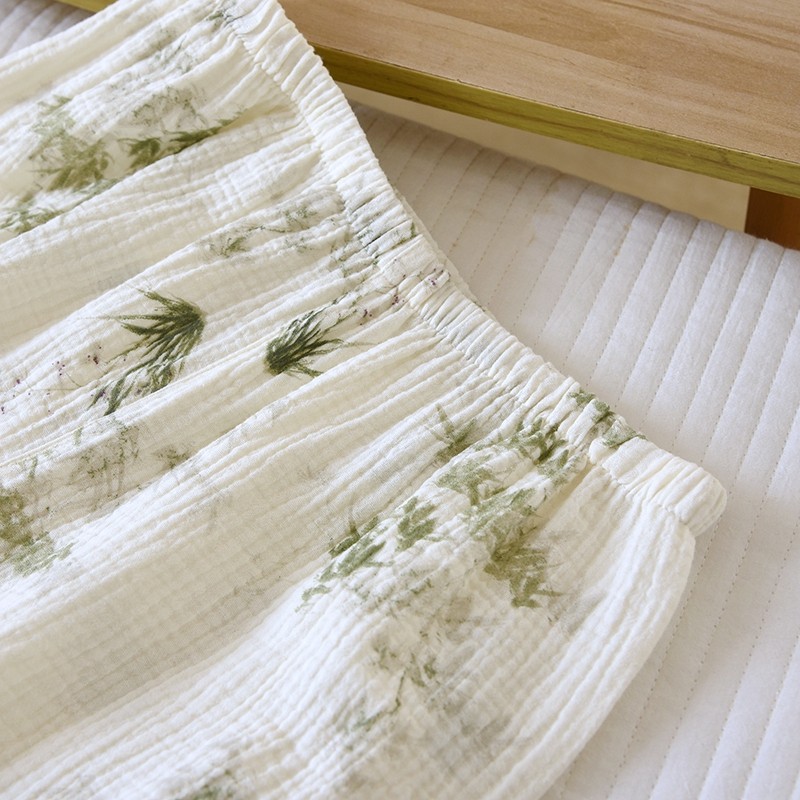 带胸垫睡衣女春秋薄款纯棉双层纱布绉布免文胸长袖长裤家居服套装,淘宝优惠券,粉丝福利购,淘宝优惠卷