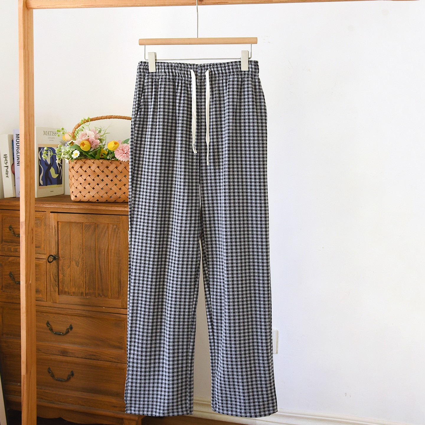 秋冬季睡裤男简约格子保暖德绒带口袋家居裤春秋季宽松直筒长裤,淘宝优惠券,粉丝福利购,淘宝优惠卷