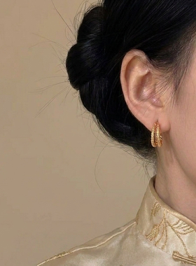 【双环鎏金】新中式复古耳环双层金色圈圈高级感轻奢汉服配饰女