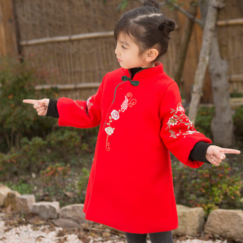 儿童唐装拜年服中国风新年汉服加厚夹棉大衣毛毛衣外套女童冬装 - 图0