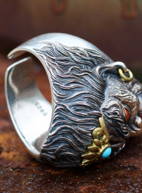 不动明王纯银戒指男手工民族风