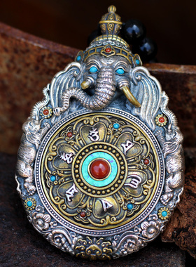 象神生肖守护神吊坠纯银手工精雕