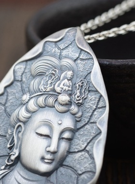 普贤文殊菩萨银吊坠男纯银