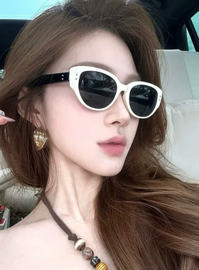韩版时尚白色猫眼墨镜女高级感时髦凹造型显脸小防紫外线太阳镜男