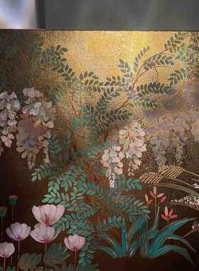 紫藤仿金箔客厅装饰画轻奢小众艺术餐厅壁画玄关肌理感走廊壁挂画