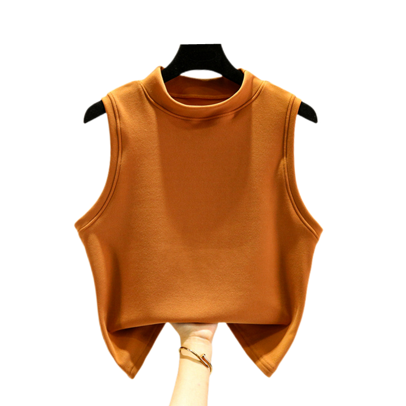 德绒高领无袖背心女内搭磨毛无袖t恤加绒加厚修身打底衫秋冬保暖 - 图3
