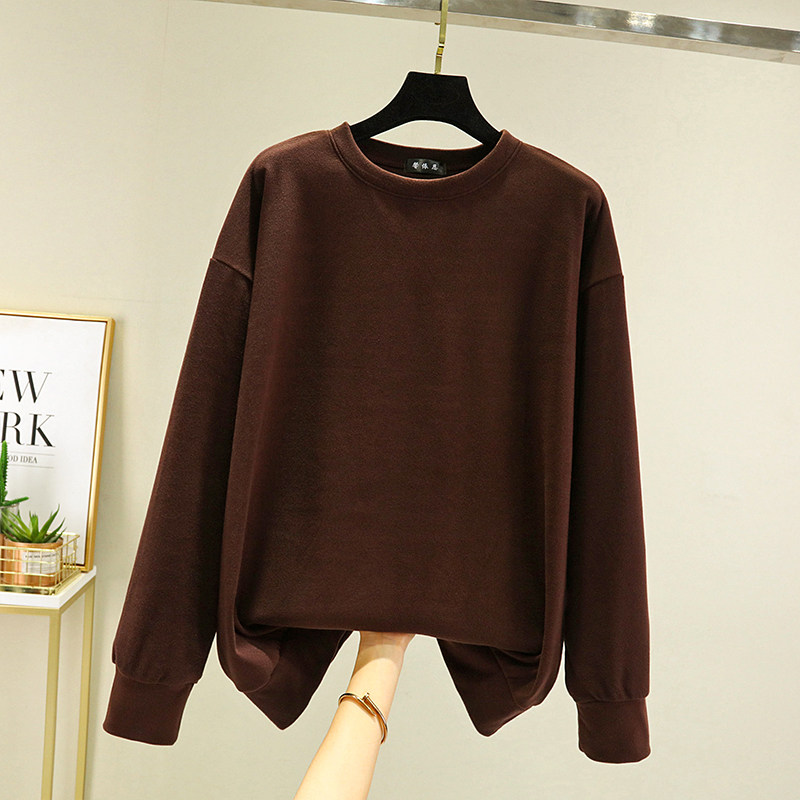 德绒圆领宽松卫衣女秋冬长袖百搭上衣大码加绒加厚打底衫保暖内搭,淘宝优惠券,粉丝福利购,淘宝优惠卷