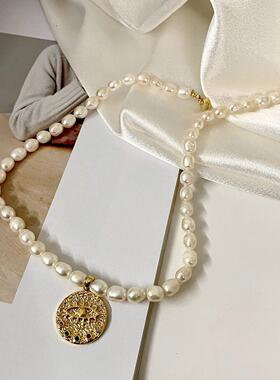 我们的婚姻白百何同款彩钻眼睛金币施家珠珠项链小众设计感锁骨链