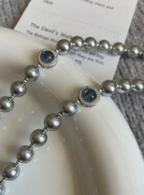 小众高级感海蓝宝灰珍珠手链ins冷淡风百搭轻奢手串