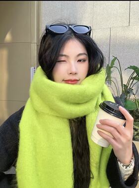 【拉毛款会掉毛】2026年新款荧光绿色男女通用冬季保暖披巾围巾