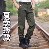 Летние хлопковые тонкие зеленые дышащие износостойкие штаны для работы, свободный прямой крой