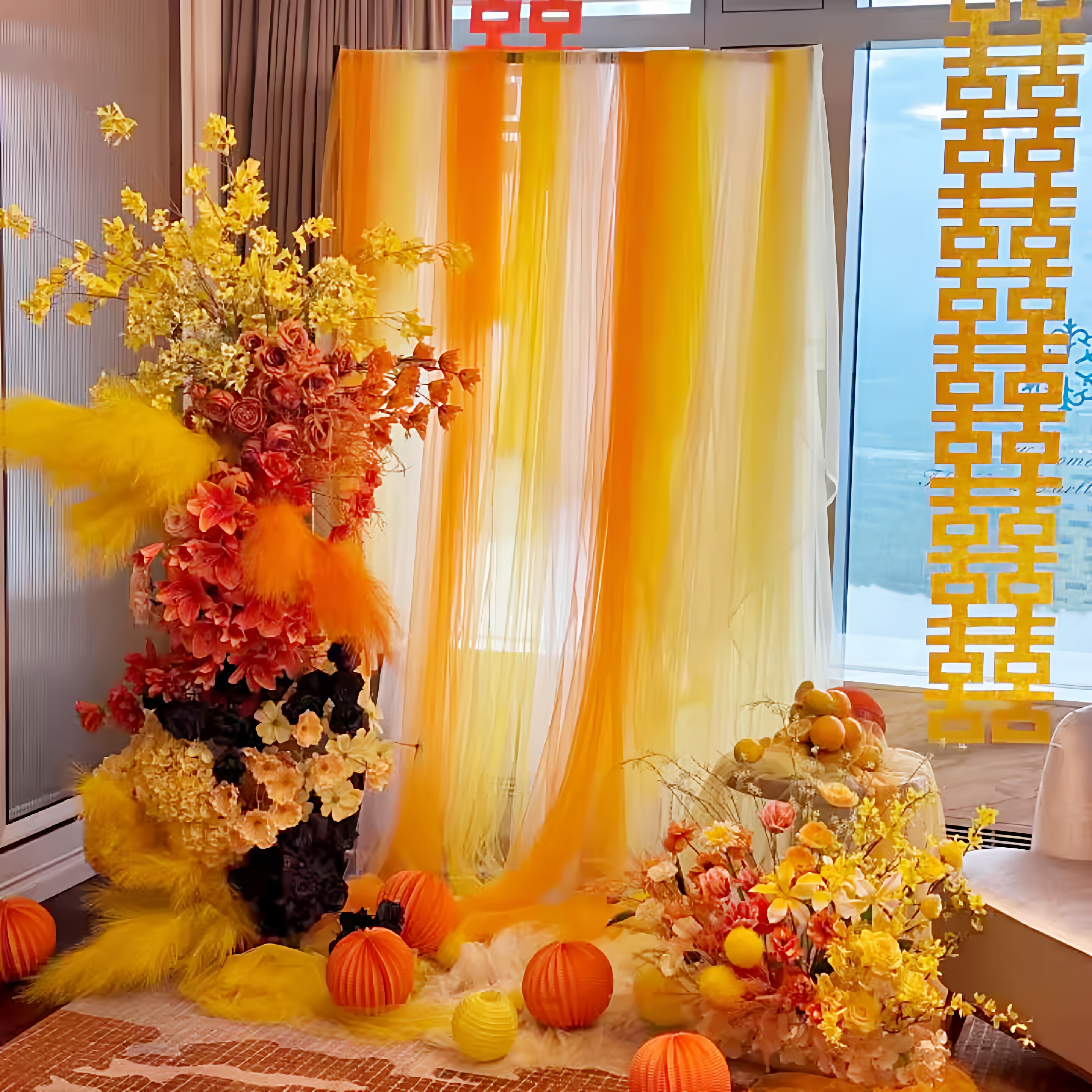 黄色橙色喜字婚房布置装饰多巴胺长条喜字结婚礼晨拍道具囍字客厅,淘宝优惠券,粉丝福利购,淘宝优惠卷