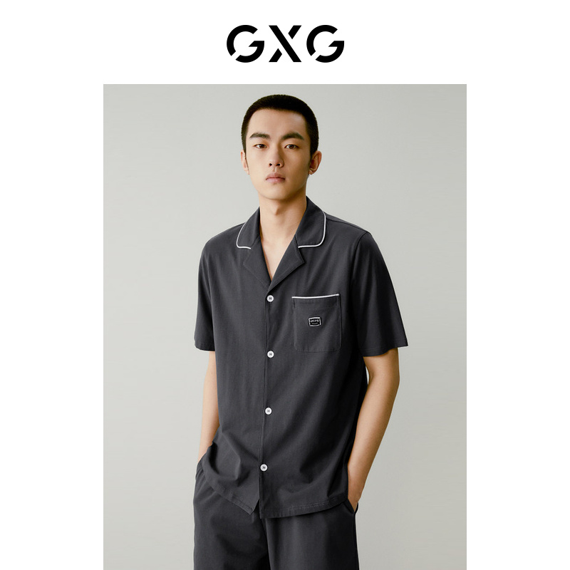 GXG棉质明线男士家居服短袖短裤睡衣套装情侣2024夏季新品
