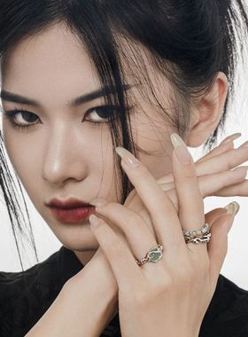 【K社制造】竹节戒指女设计感小众S925纯银竹曳系列国潮绿东陵玉