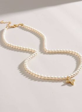 韩国fever同款珍珠项链女十字架轻奢小众设计高级颈链珍珠锁骨链