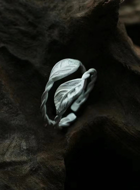 国风ins潮时尚【人间草木】戒指女中式清冷感喷砂设计开口食指环