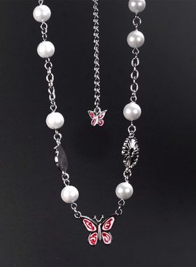 GD权志龙同款珍珠蝴蝶项链 男女个性潮人百搭嘻哈锁骨链蹦迪配饰