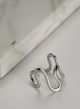 【K社制造】弯弯戒指925纯银不规则弯曲小众食指开口戒指环男女