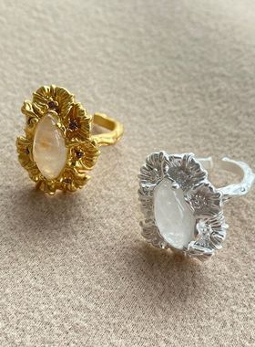 【K社制造】戒指新中式冰透白玉髓开口戒古典温柔风小众戒指